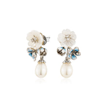 Load image into Gallery viewer, Anthia Jewelry Cherry Blossom Silver Blue Flower Dangling &amp; Detachable Fresh Water Pearl Drop Silver Earrings
