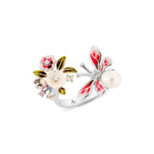 Load image into Gallery viewer, Anthia Jewelry Lucky Bee in Pink with Crave Shell Flower and Fresh Water Pearl Adjustable Silver Ring
