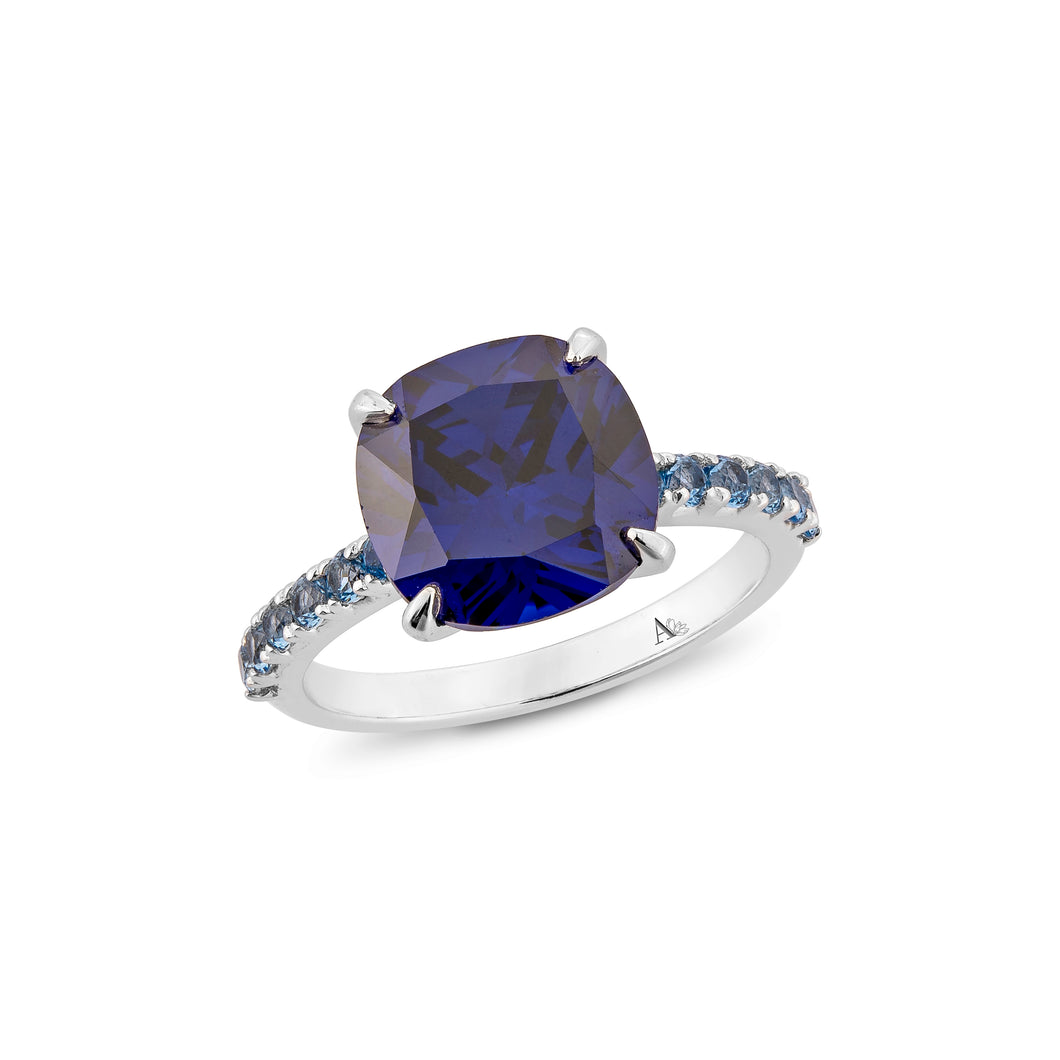 Anthia Jewelry High Shine Deep Blue Lab Created Sapphire (cz.) Polish Finish Elegant Gorgeous Cushion Cut Silver Ring