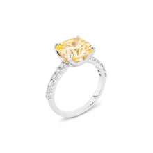 Load image into Gallery viewer, Anthia Jewelry High Shine Yellow Canary Lab Created Diamond (cz.) Polish Finish Elegant Gorgeous Cushion Cut Silver Ring

