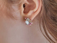 Load image into Gallery viewer, Anthia Jewelry Filigree Floral Synthetic White Opal &amp; Multi-Gemstone cz. Silver Small Stud Earrings, October birthstone
