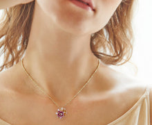 Load image into Gallery viewer, Anthia Jewelry Sakura Pink &amp; Gold Vintage Aluminum Flowers Silver Pendant on Chain Necklace
