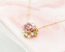 Load image into Gallery viewer, Anthia Jewelry Sakura Pink &amp; Gold Vintage Aluminum Flowers Silver Pendant on Chain Necklace
