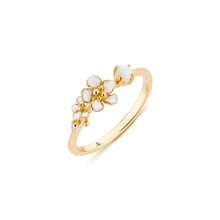 Load image into Gallery viewer, Gold Wildflower dainty stackable synthetic white opal silver ring, everyday jewelry, gift, promise ring, friendship ring
