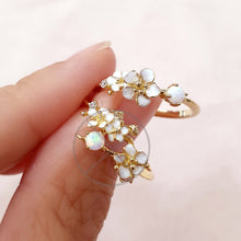 Load image into Gallery viewer, Gold Wildflower dainty stackable synthetic white opal silver ring, everyday jewelry, gift, promise ring, friendship ring
