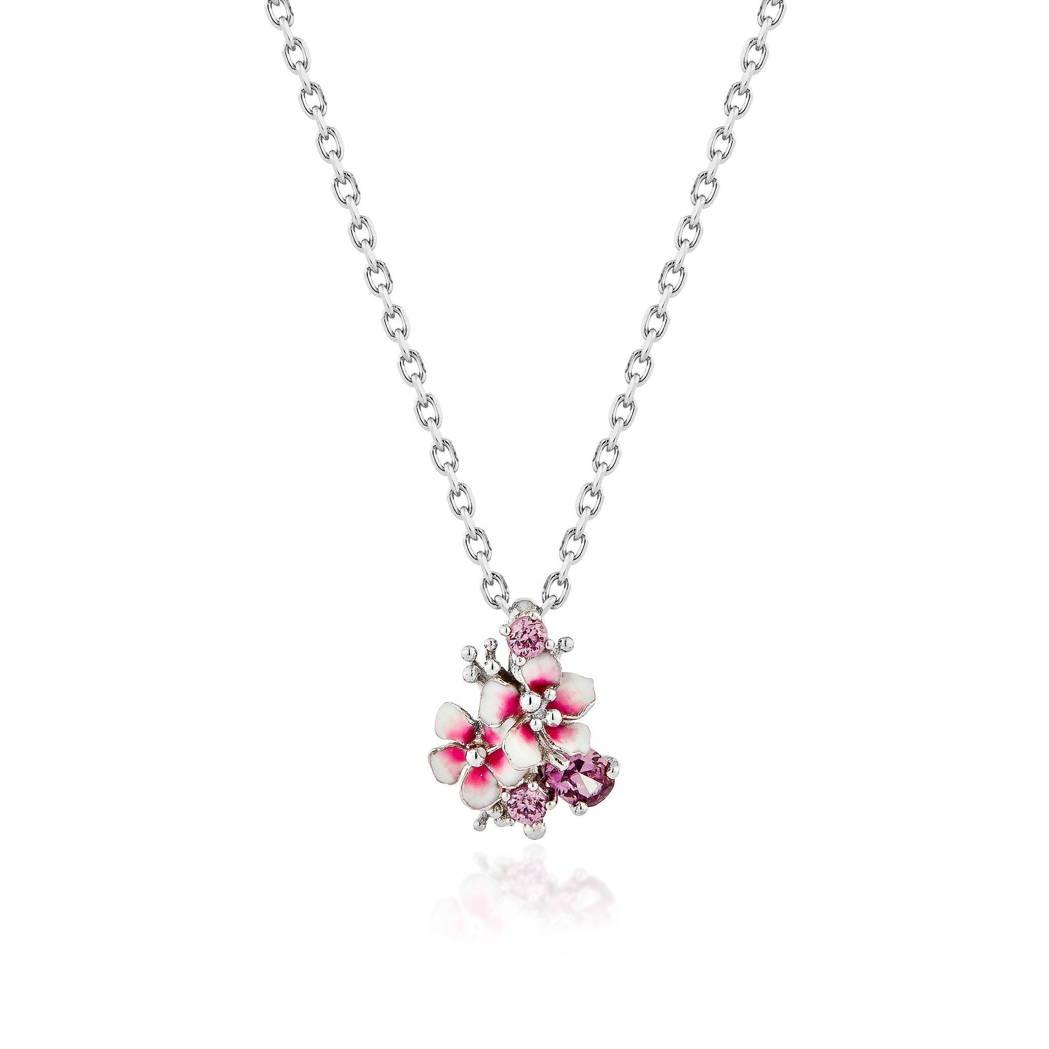 Sakura Wild flower dainty silver pendant on chain with natural Rhodoli –  Anthia Jewelry