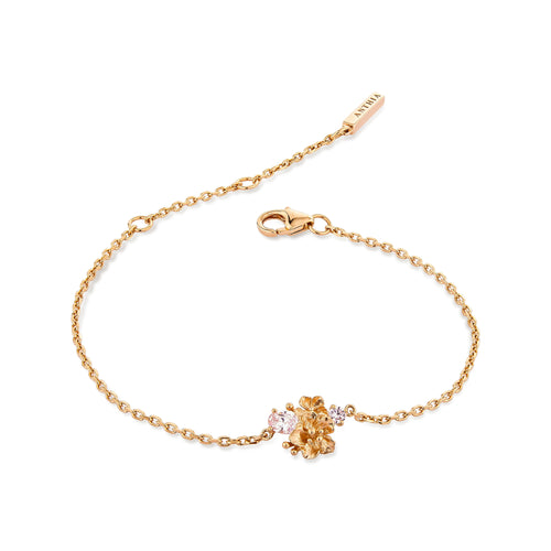 Pink Gold Wildflower dainty silver bracelet, everyday jewelry, gift, promise bracelet