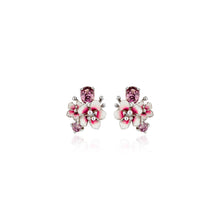 Load image into Gallery viewer, Sakura Wildflower with natural Tourmaline dainty silver stud earring, everyday jewelry, gift, October birthstone
