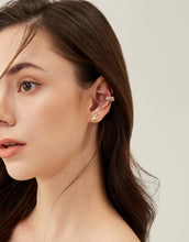 Load image into Gallery viewer, Gold Wildflower dainty synthetic white opal silver ear cuff, everyday jewelry, gift, no piercing earrings
