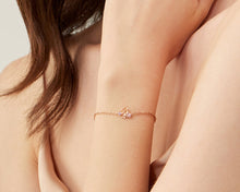 Load image into Gallery viewer, Pink Gold Wildflower dainty silver bracelet, everyday jewelry, gift, promise bracelet
