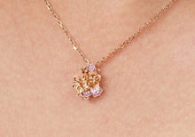 Load image into Gallery viewer, Wildflower dainty pink gold pendant on chain with cz., everyday jewelry, gift, promise necklace, friendship necklace
